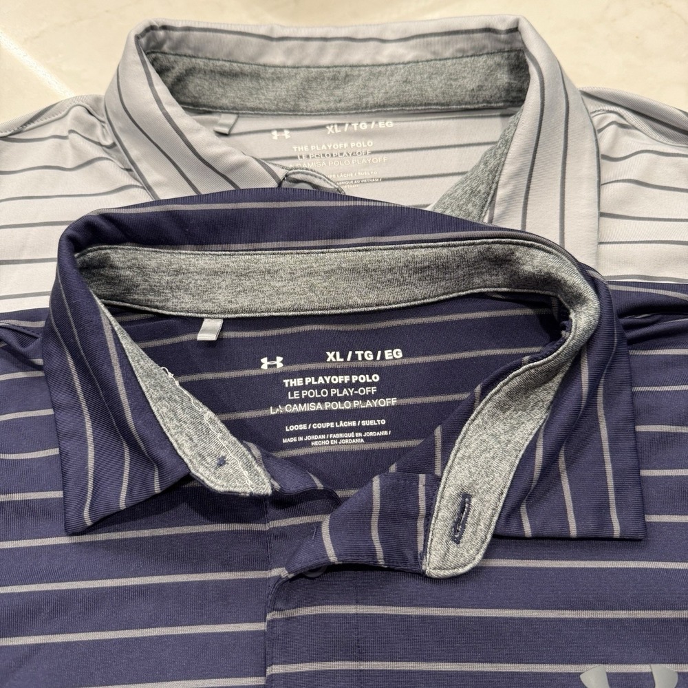 Under Armour The Playoff Polo Men's Polo Shirt Size XL SET OF 2 Grey&Blue Stripe